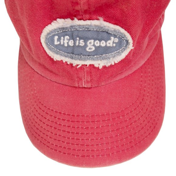 Life is Good Baseball Cap, Red, Distressed, Embroidered Patch, Breathable Cotton - Picture 4 of 4
